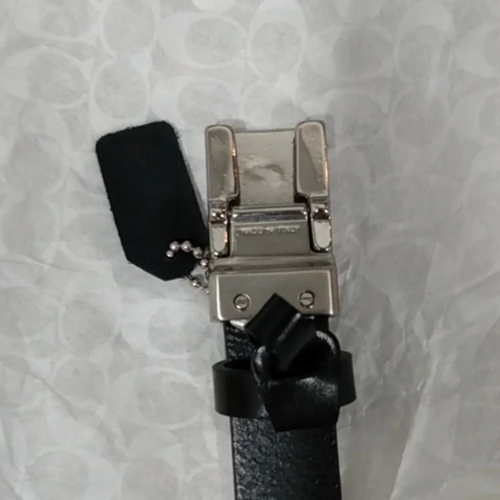 New, Coach Black Polished Calfskin Trademark Logo Buckle Belt - Picture 14 of 16